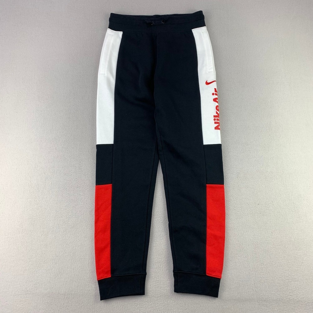 Nike Air Joggers Pants Youth L Black Red Colorblock Fleece Pants Gym Train